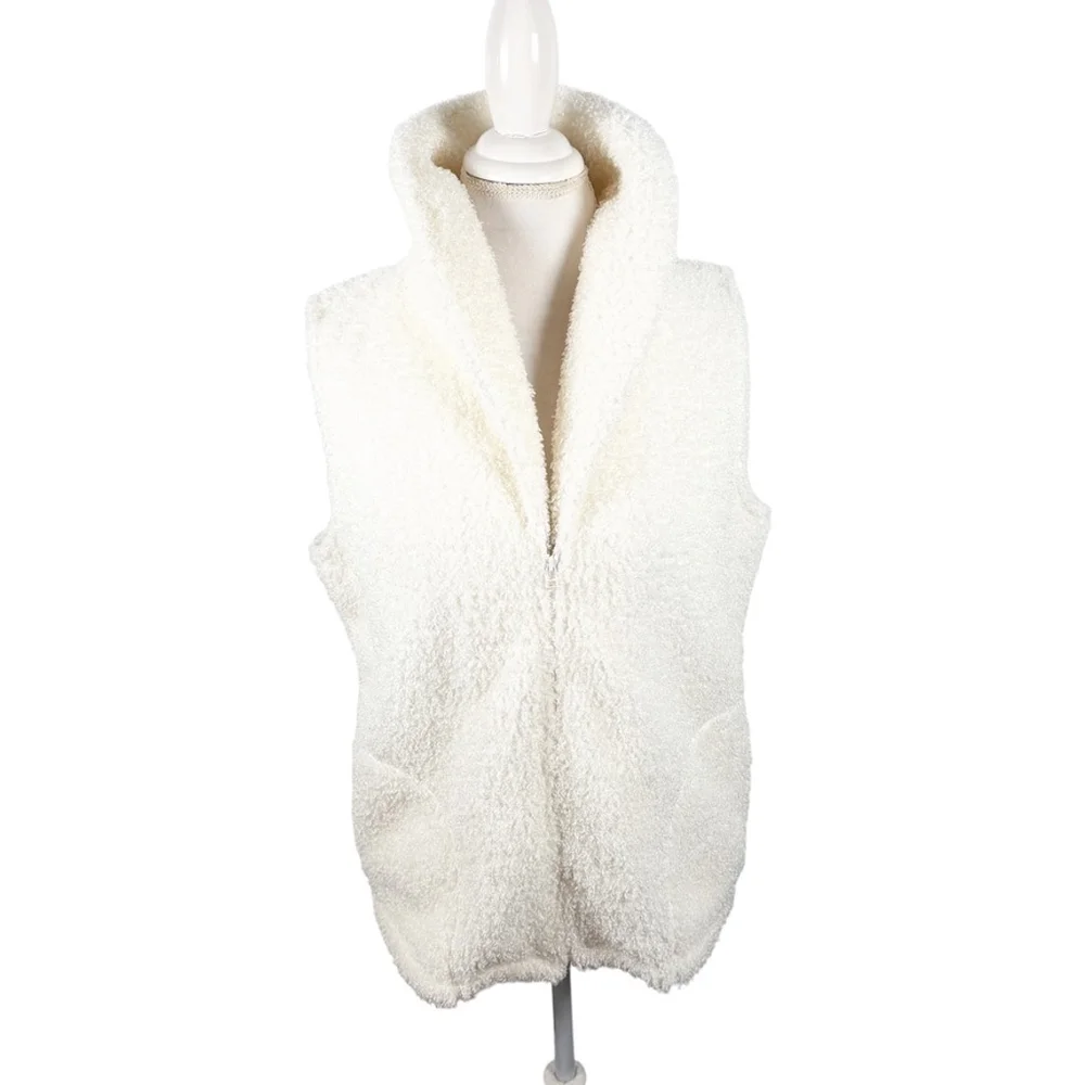 J. Jill Sherpa Vest Cream Ivory Teddy Fleece Full Zip Cozy Chic Jacket Size L